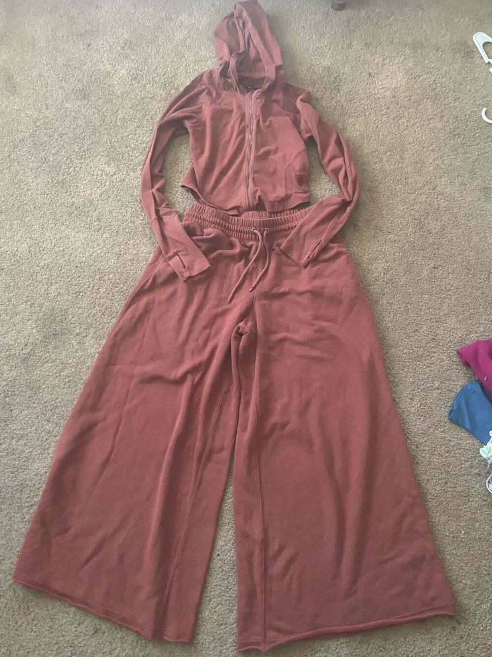 Free People FP Movement One-Up 2pc Lounge Set Cropped Hoodie Wide-Leg Pants M
